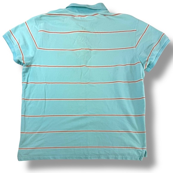 Old Navy Striped Polo Shirt Men's XL Aqua Blue Orange Cotton Short Sleeve - Picture 3 of 8